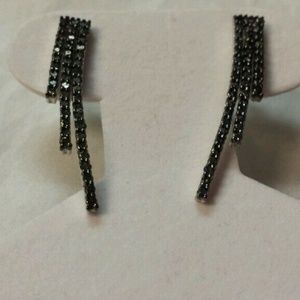 Dramatic 1ct Black Diamond Multi-Row Line Earrings
